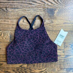 STORI BLACK WITH PURPLE LOGO PATTERN ICON LOW SUPPORT PAD SPORTS BRA NWT- SIZE 6